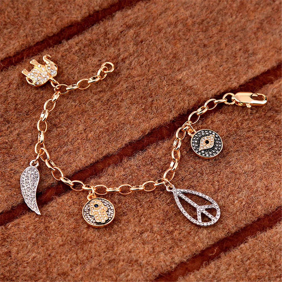 Cubic Zirconia & Two-Tone Hamsa Charm Bracelet