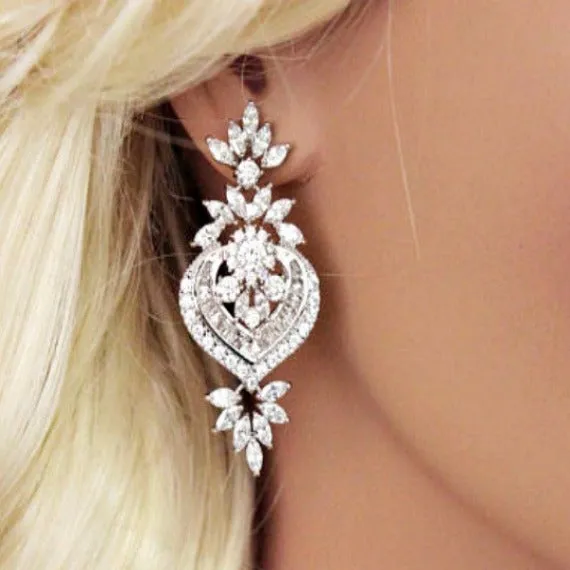 Cubic Zirconia Bridal Earrings. Art Deco Crystal Wedding Earrings. Vintage Style Statement Chandelier Earrings. Bridesmaid Earrings.