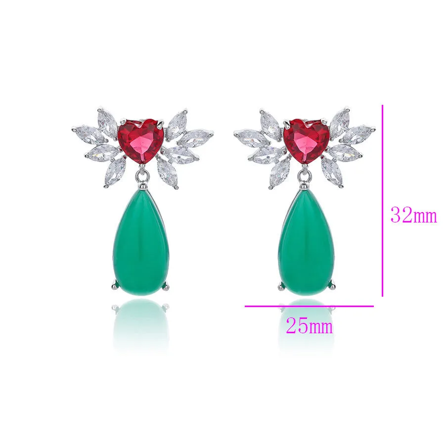 Cubic Zirconia Cluster Shiny Drop Green Earring