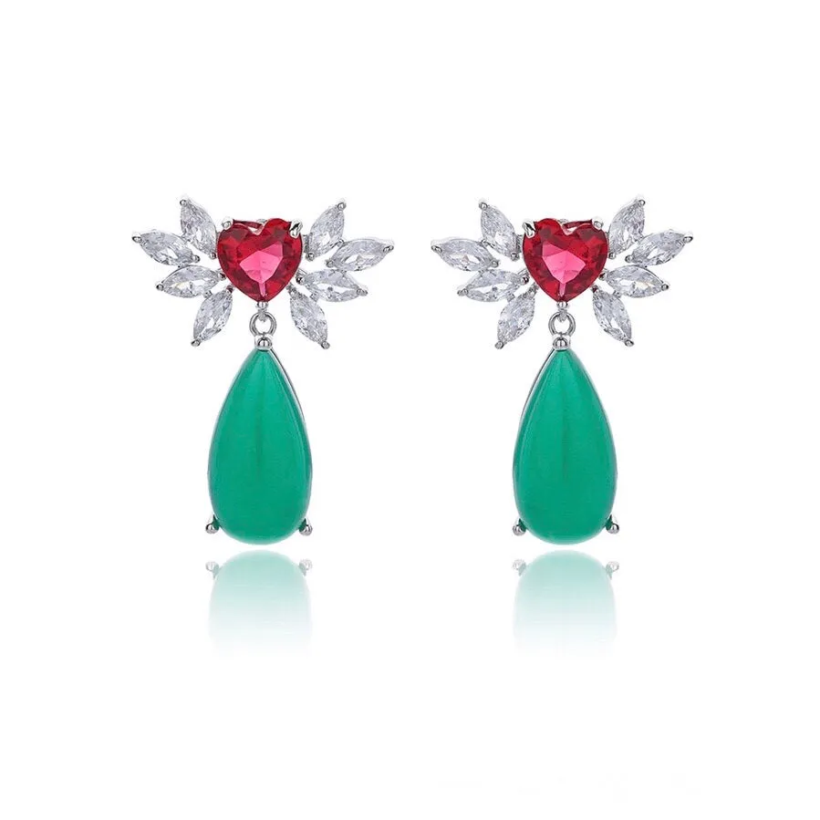 Cubic Zirconia Cluster Shiny Drop Green Earring