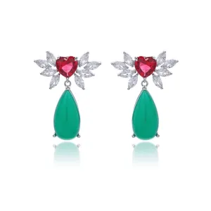 Cubic Zirconia Cluster Shiny Drop Green Earring