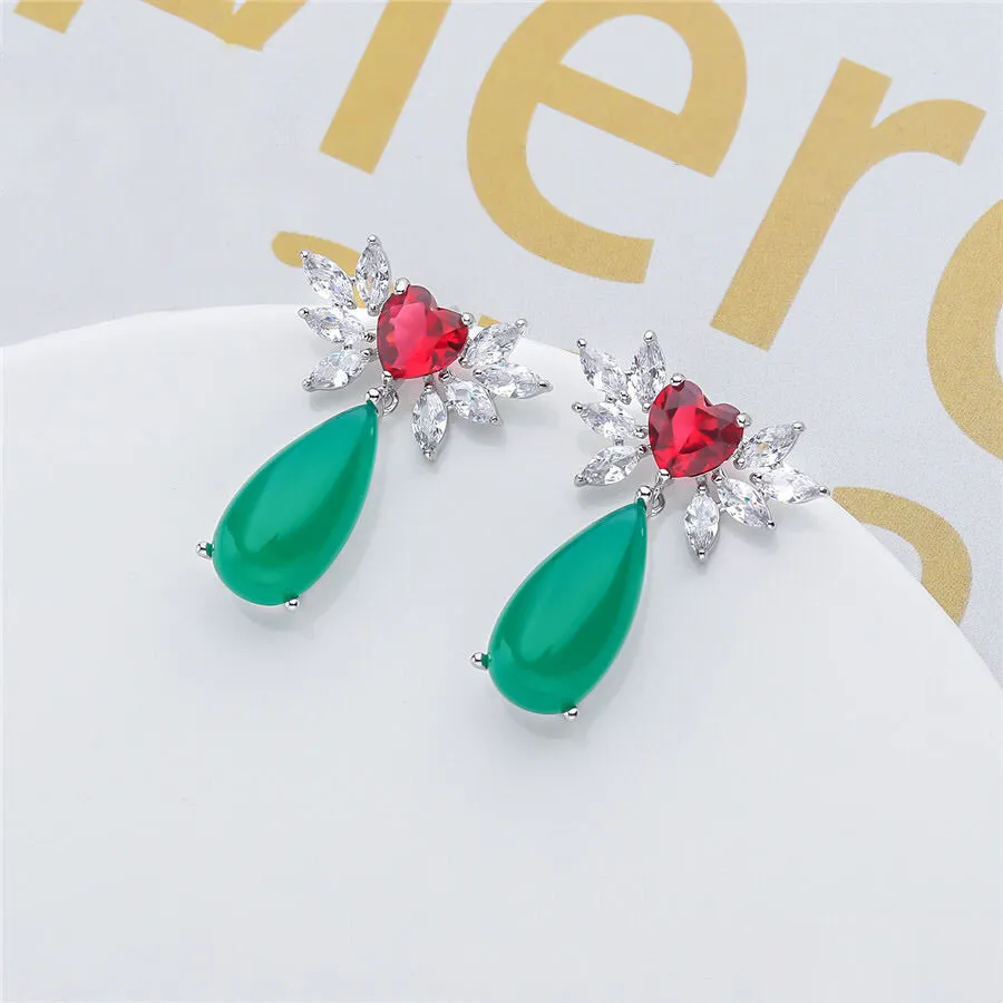 Cubic Zirconia Cluster Shiny Drop Green Earring
