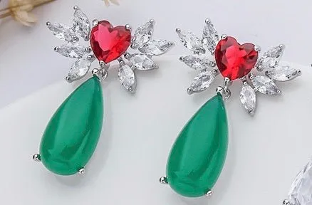 Cubic Zirconia Cluster Shiny Drop Green Earring