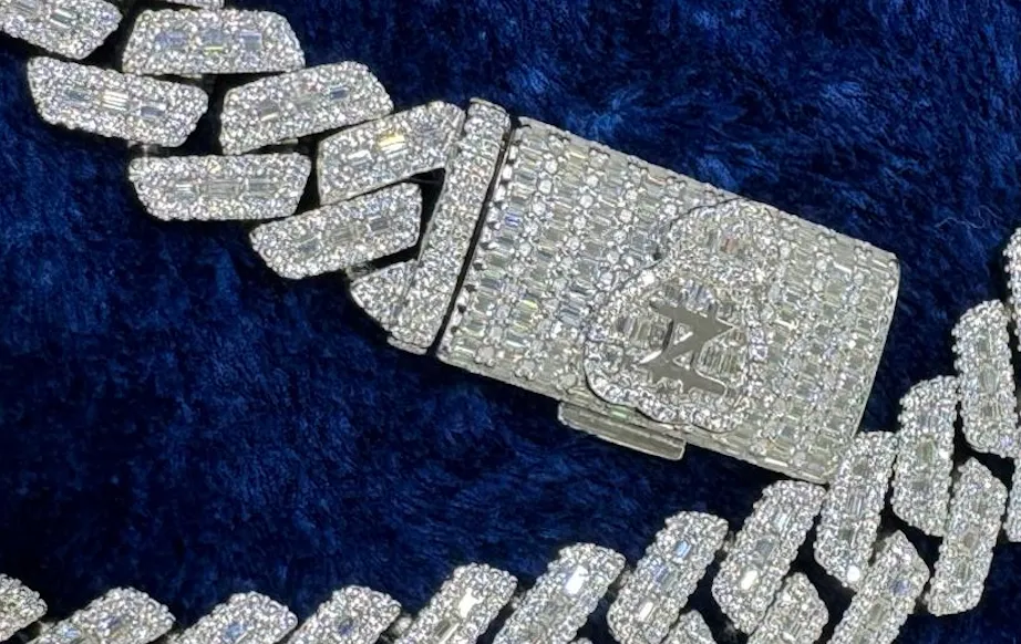 Custom Moissanite Diamond Lock 16mm Miami Cuban Emerald Cut Chain