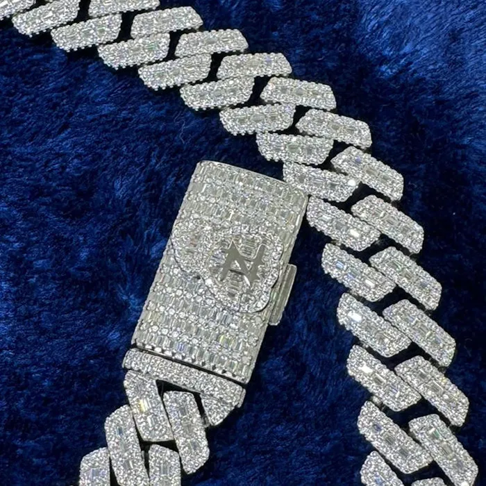 Custom Moissanite Diamond Lock 16mm Miami Cuban Emerald Cut Chain