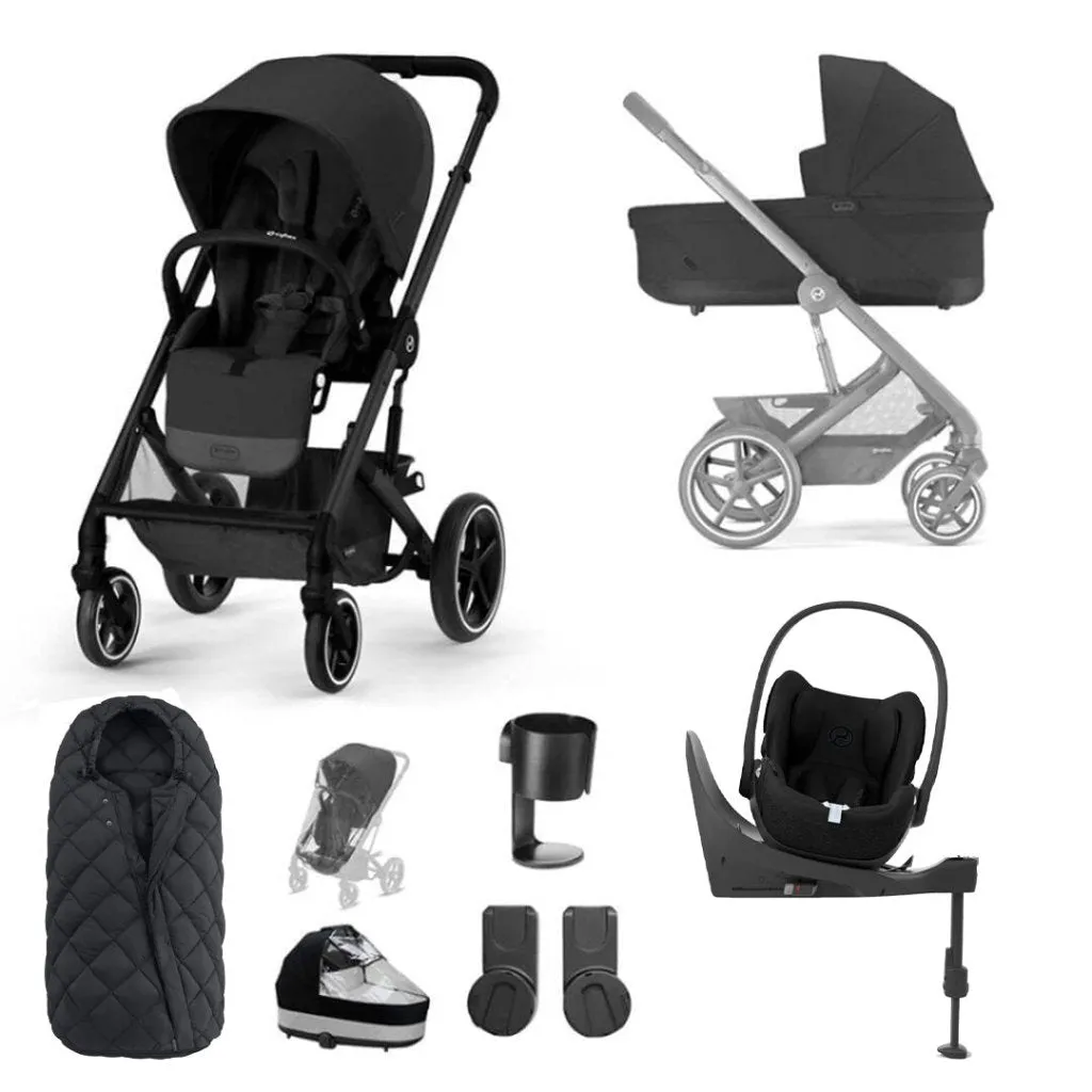 CYBEX BALIOS S Travel System Luxury Bundle with CLOUD T and Snogga Footmuff - Moon Black