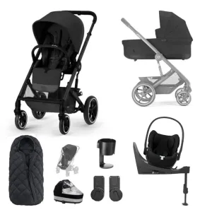 CYBEX BALIOS S Travel System Luxury Bundle with CLOUD T and Snogga Footmuff - Moon Black