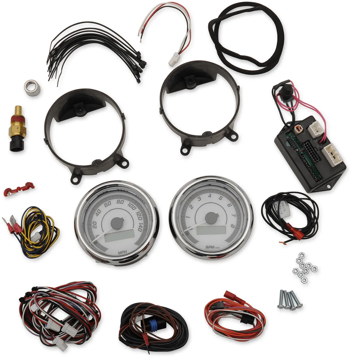 Dakota Digital MVX-8200-WK-C MVX-8K Analog/Digital Plug-In Instrumentation Two-Gauge Kit - White/Black Background - Chrome Bezel