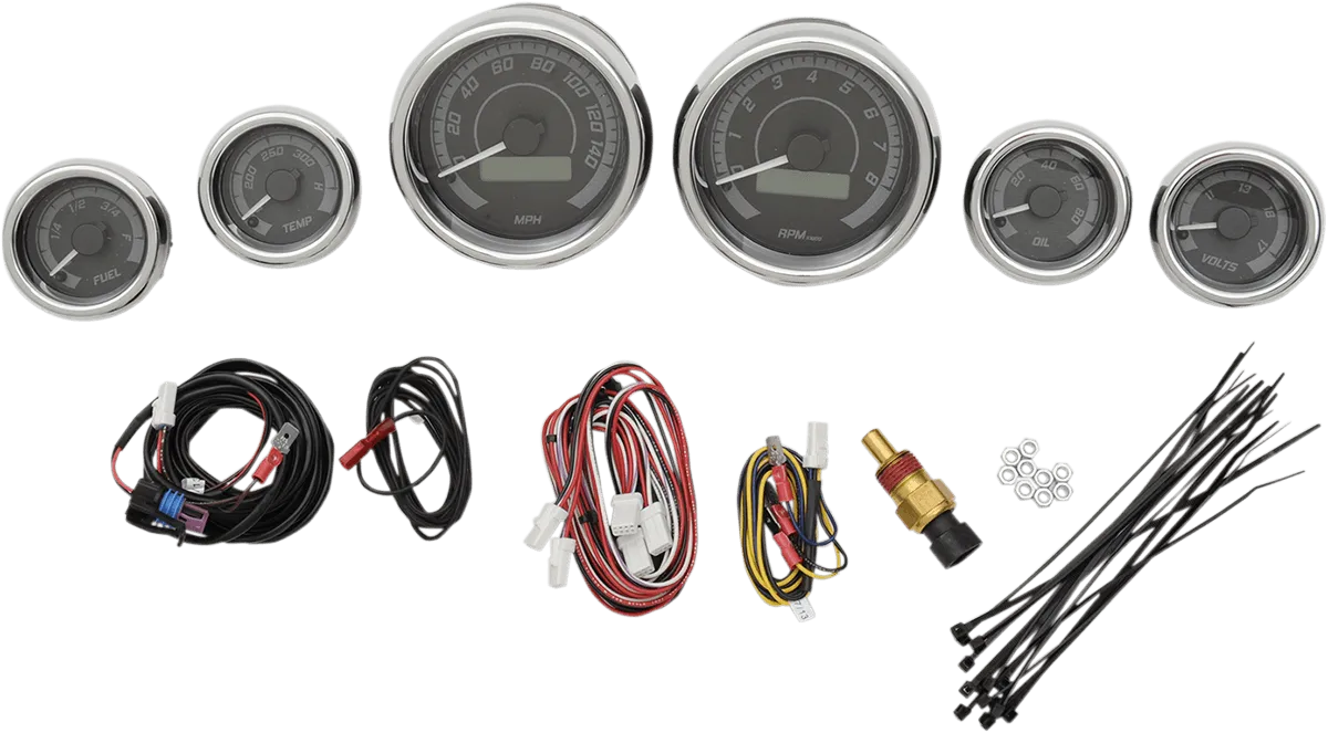 Dakota Digital MVX-8604-KG-C MVX-8K Analog/Digital Plug-In Instrumentation Six-Gauge Kit - Black/Gray Background - Chrome Bezel