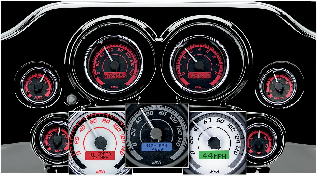 Dakota Digital MVX-8604-KG-C MVX-8K Analog/Digital Plug-In Instrumentation Six-Gauge Kit - Black/Gray Background - Chrome Bezel