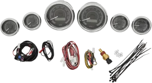 Dakota Digital MVX-8604-KG-C MVX-8K Analog/Digital Plug-In Instrumentation Six-Gauge Kit - Black/Gray Background - Chrome Bezel