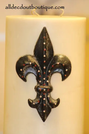 Decorative Candle Pin | Embellished Aurora Borealis/Amber Topaz Crystals Large Fleur De Lis