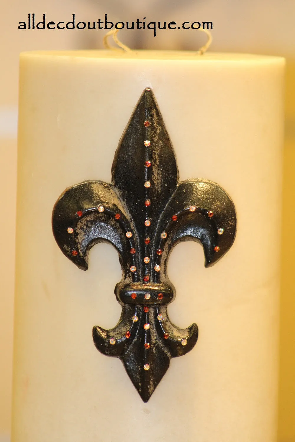 Decorative Candle Pin | Embellished Aurora Borealis/Amber Topaz Crystals Large Fleur De Lis