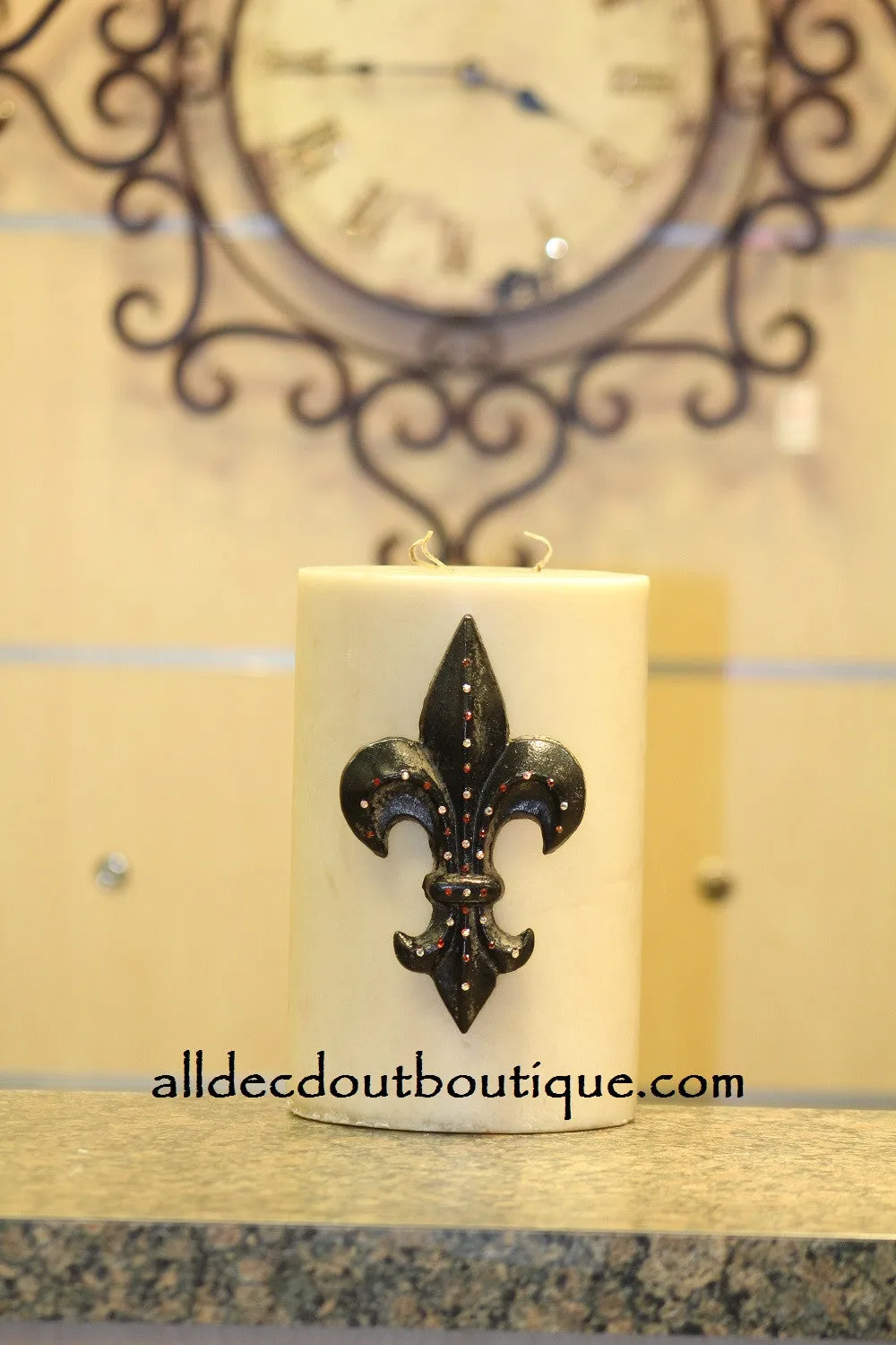 Decorative Candle Pin | Embellished Aurora Borealis/Amber Topaz Crystals Large Fleur De Lis