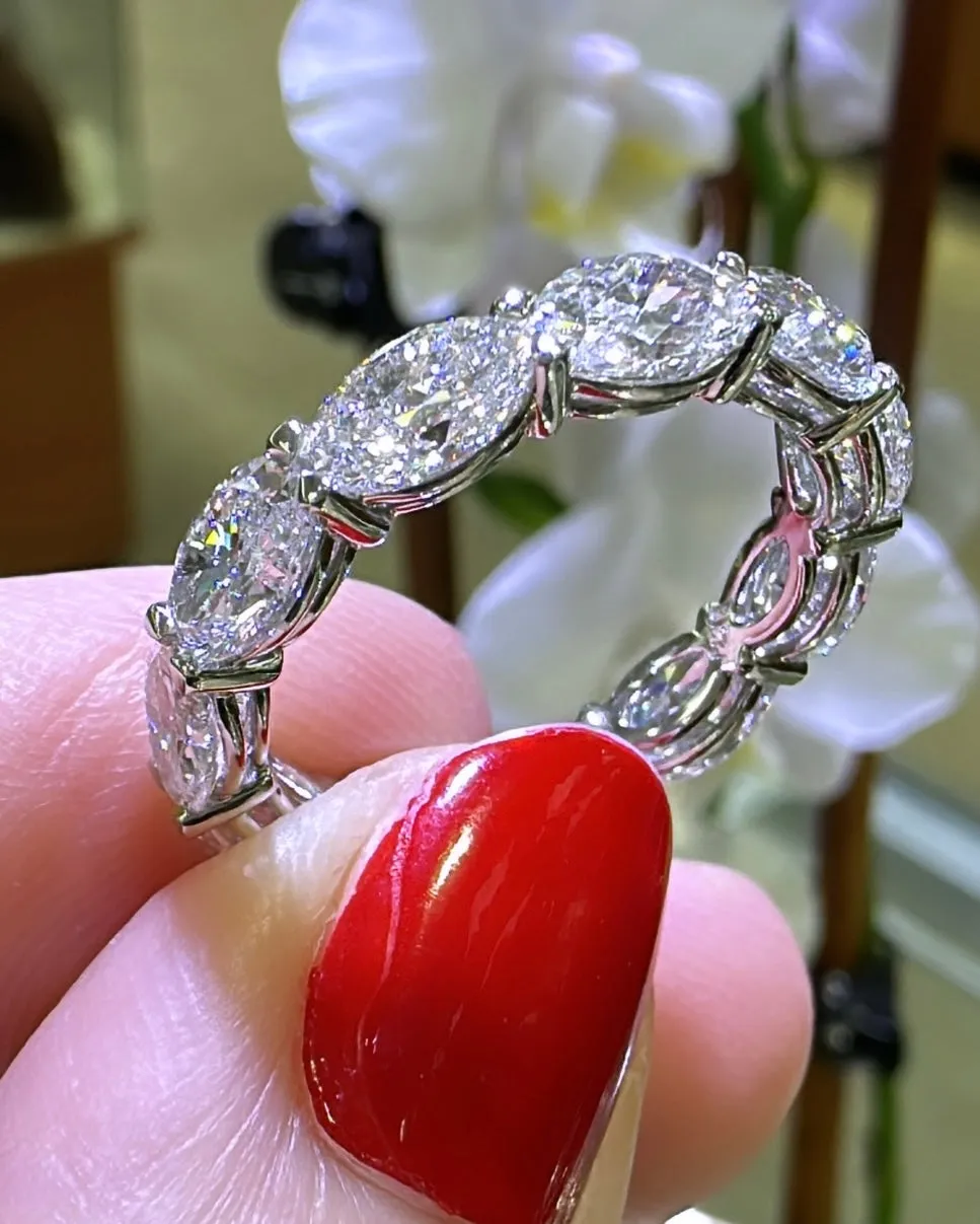 Designer Oval-cut Horizontally Set Diamond Eternity Band Ring 4.18ct tw