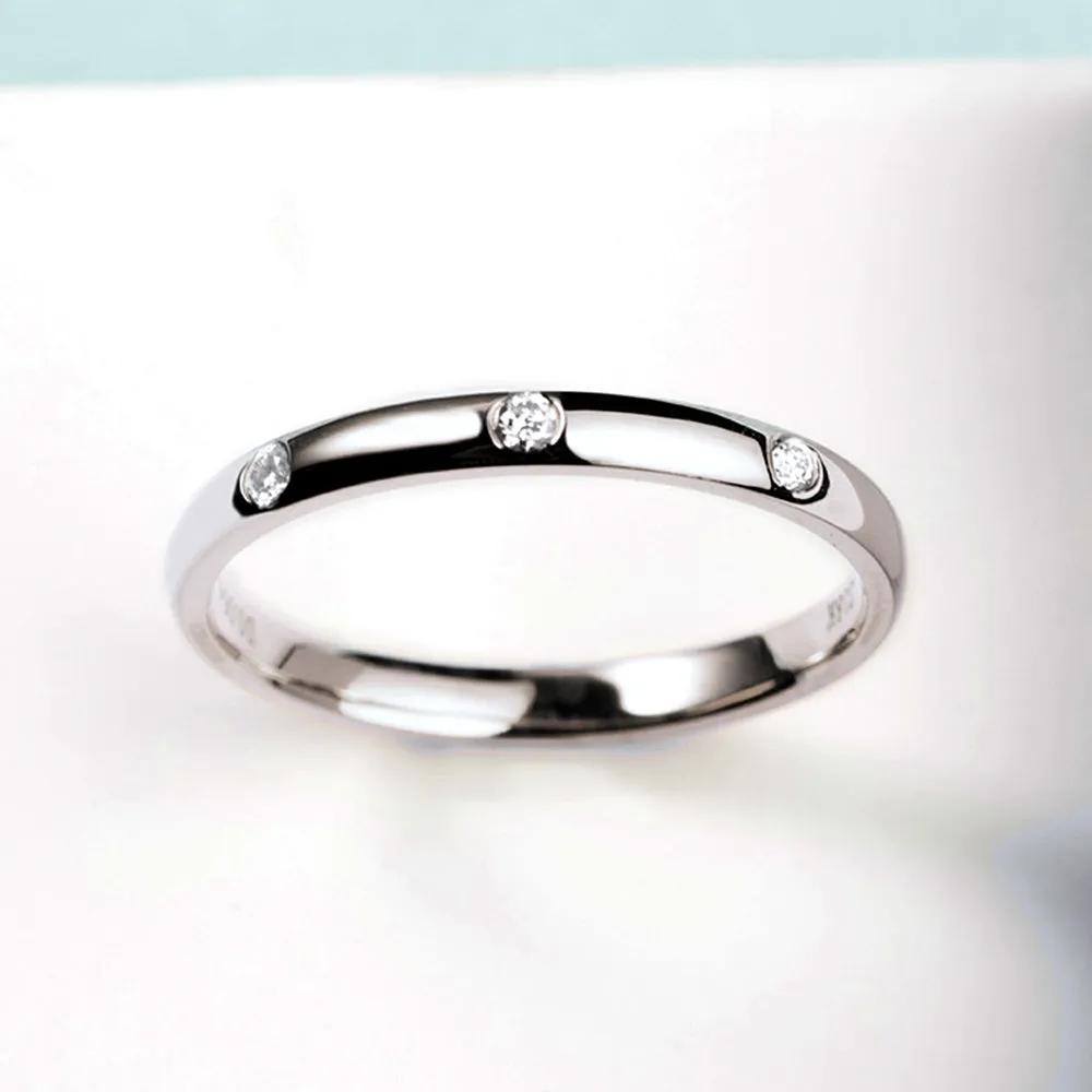 Diamond 3 Stones Flush Set Wedding Dome Ring