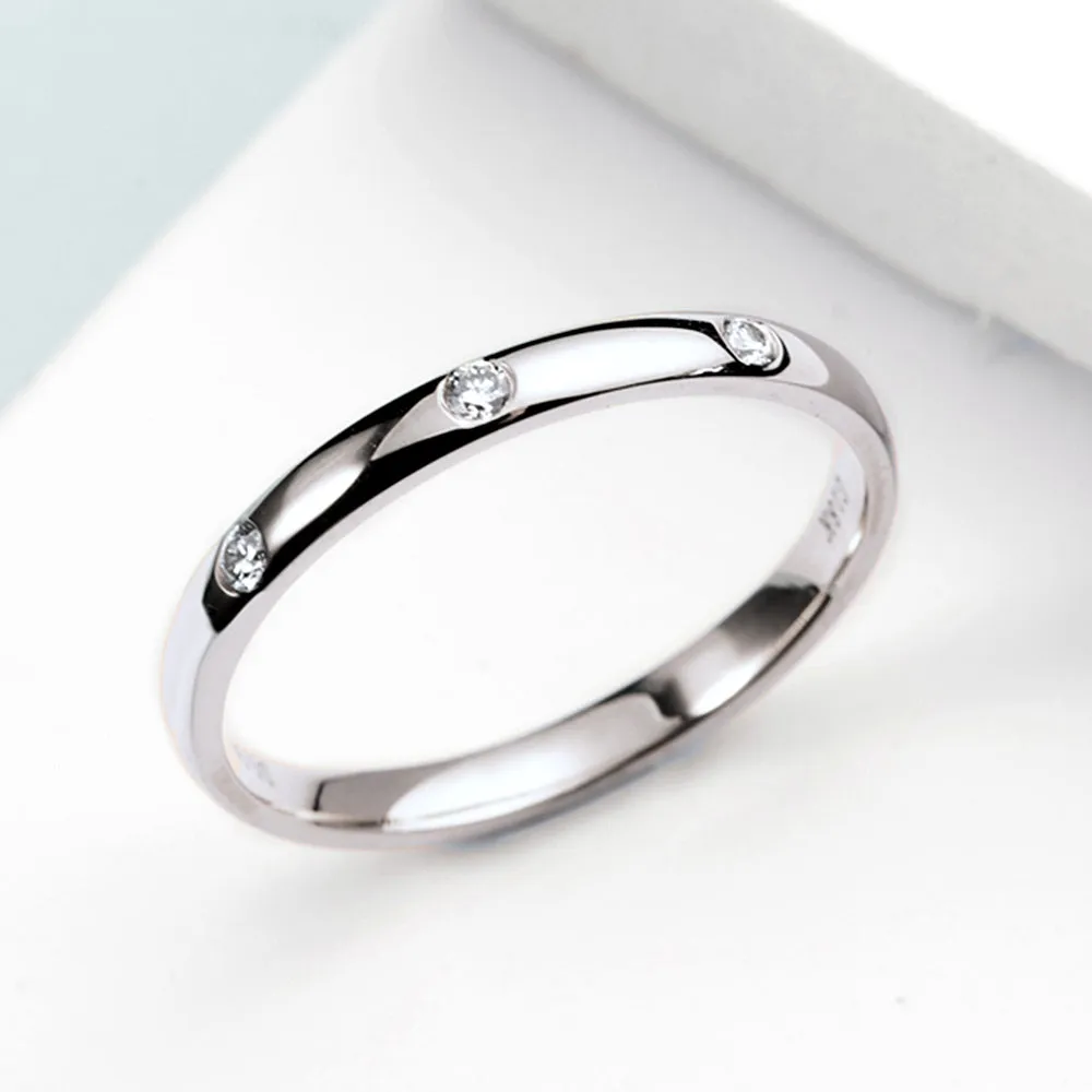 Diamond 3 Stones Flush Set Wedding Dome Ring