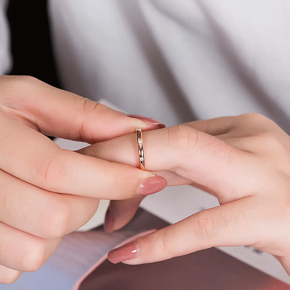 Diamond 3 Stones Flush Set Wedding Dome Ring