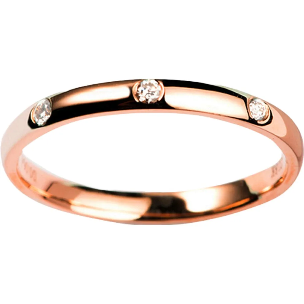 Diamond 3 Stones Flush Set Wedding Dome Ring