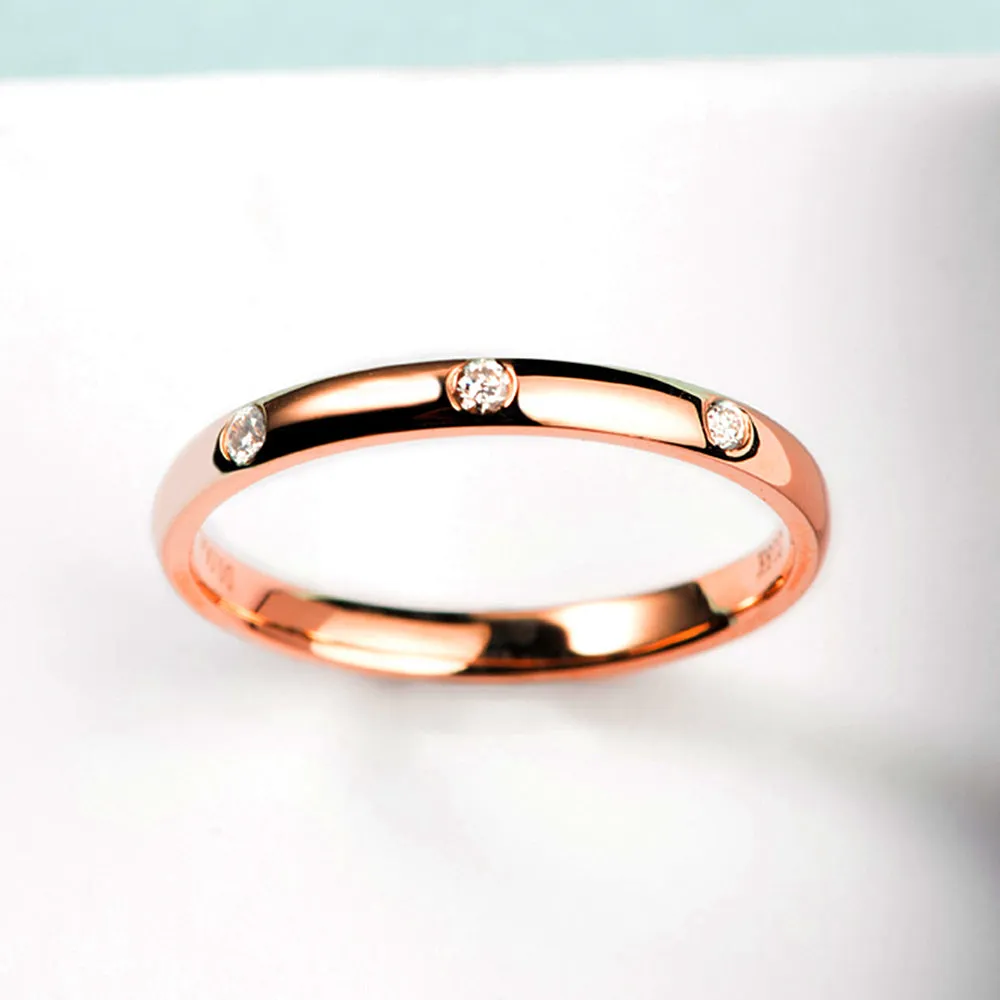 Diamond 3 Stones Flush Set Wedding Dome Ring