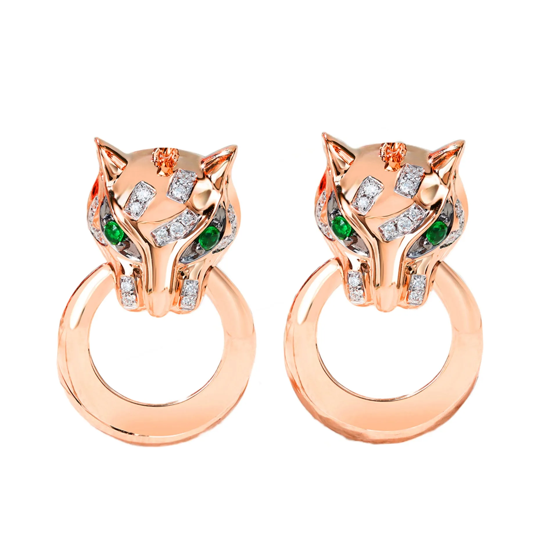 Diamond and Emerald Panther Stud Earrings