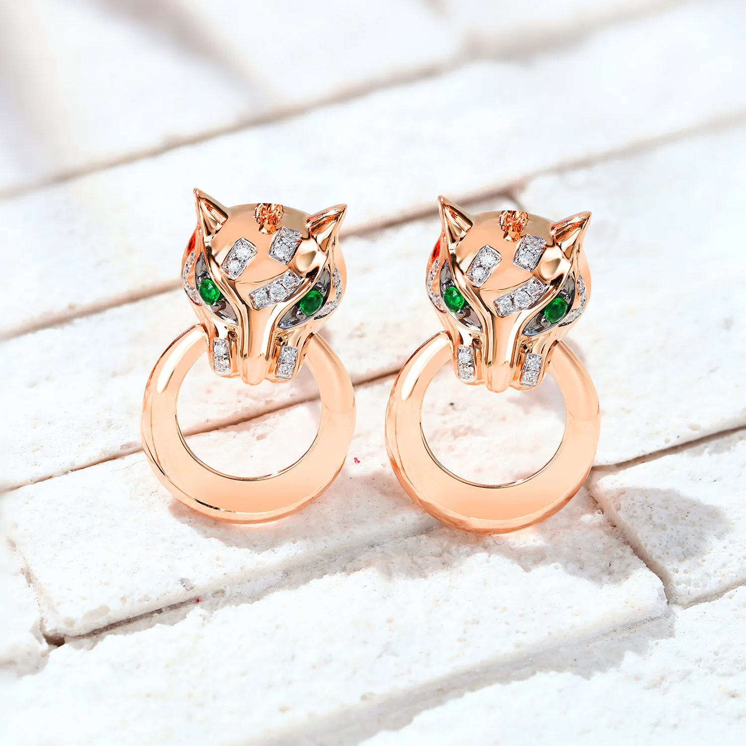 Diamond and Emerald Panther Stud Earrings
