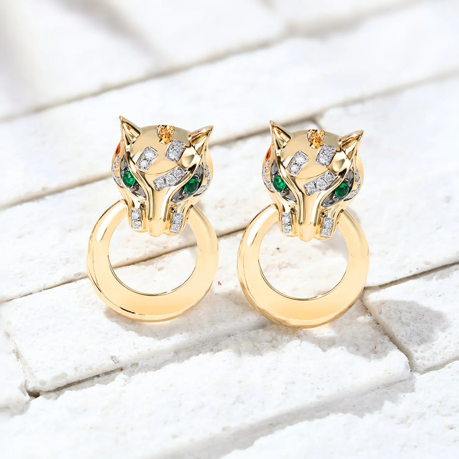 Diamond and Emerald Panther Stud Earrings