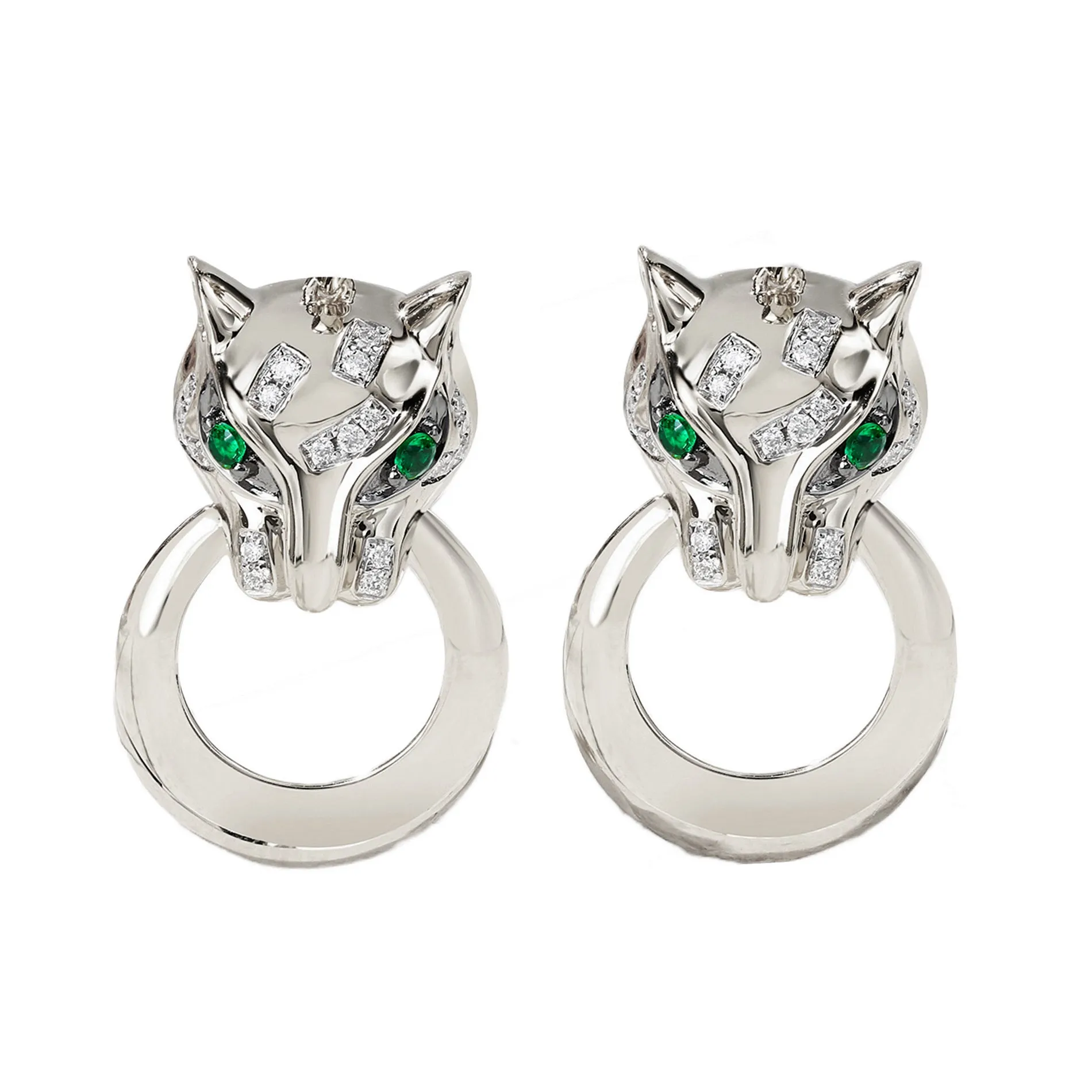 Diamond and Emerald Panther Stud Earrings