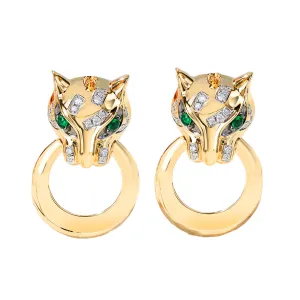 Diamond and Emerald Panther Stud Earrings