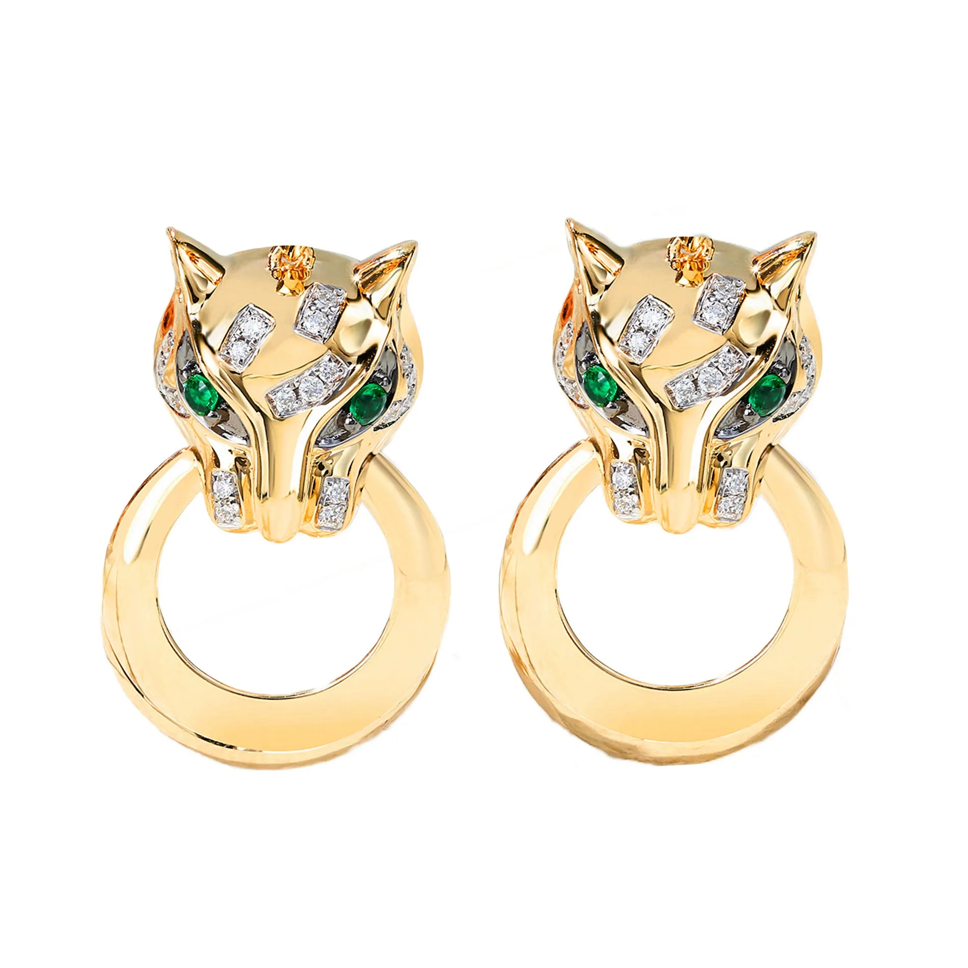 Diamond and Emerald Panther Stud Earrings