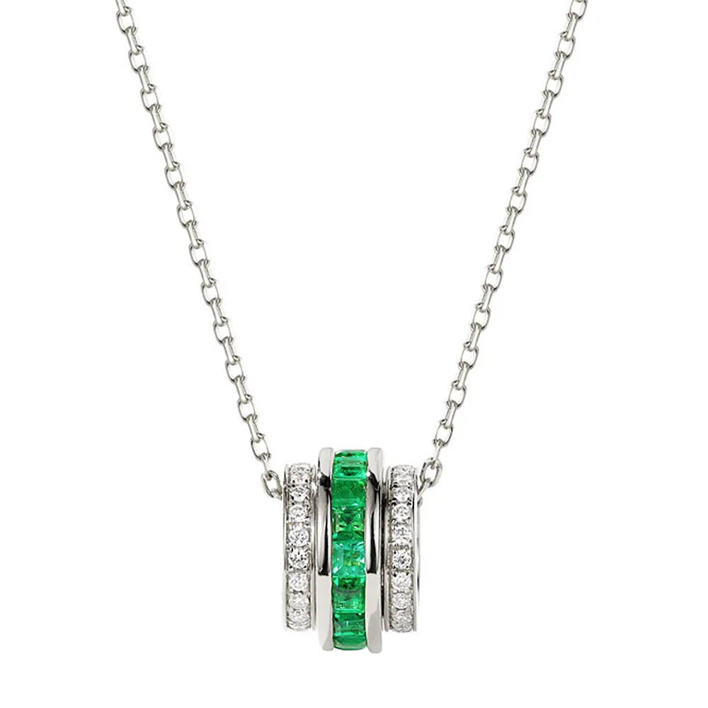 Diamond and Emerald Spin Pendant Necklace