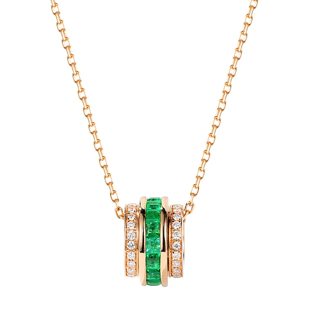 Diamond and Emerald Spin Pendant Necklace