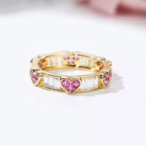 Diamond and Pink Sapphire Heart Pattern Eternity Band