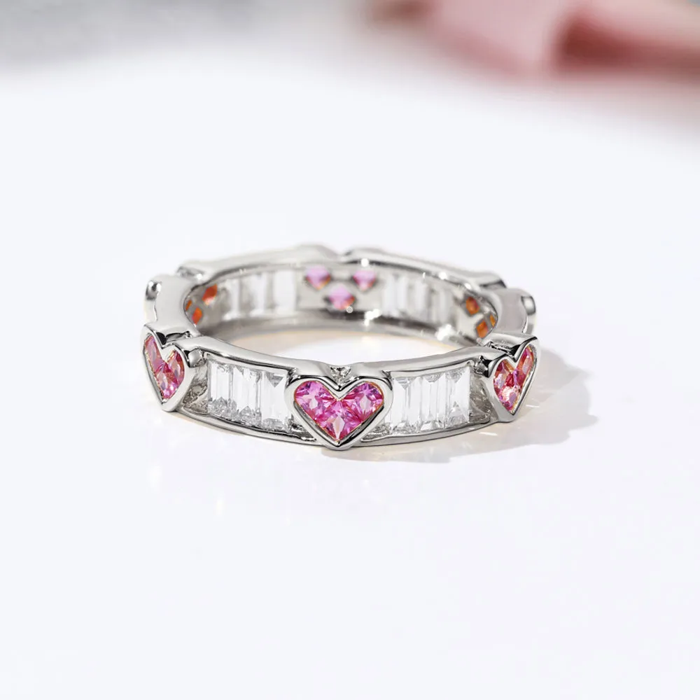 Diamond and Pink Sapphire Heart Pattern Eternity Band