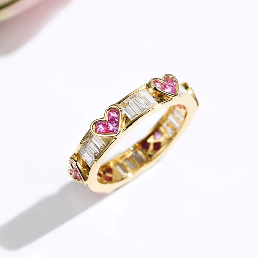 Diamond and Pink Sapphire Heart Pattern Eternity Band