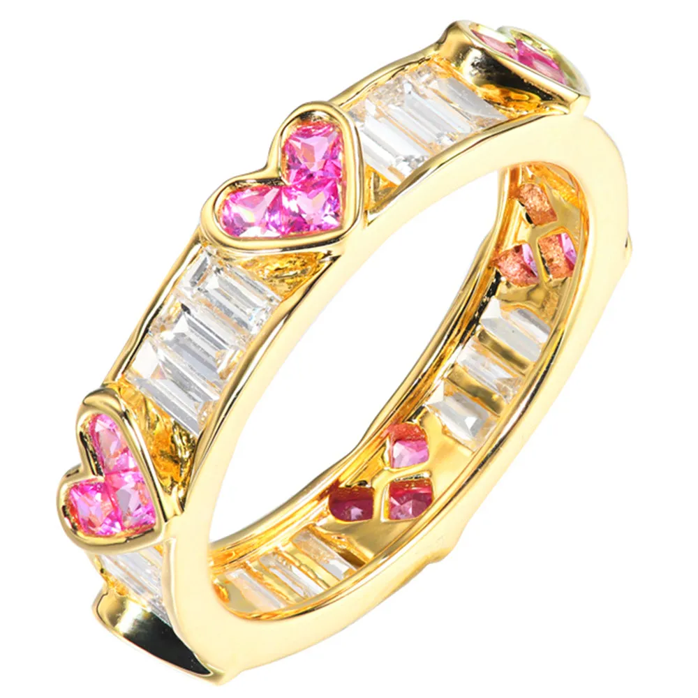 Diamond and Pink Sapphire Heart Pattern Eternity Band