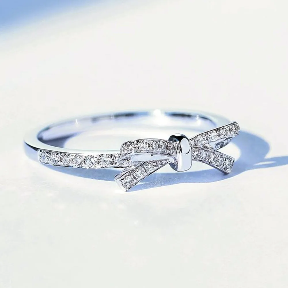Diamond Bowknot Dainty Stackable Ring