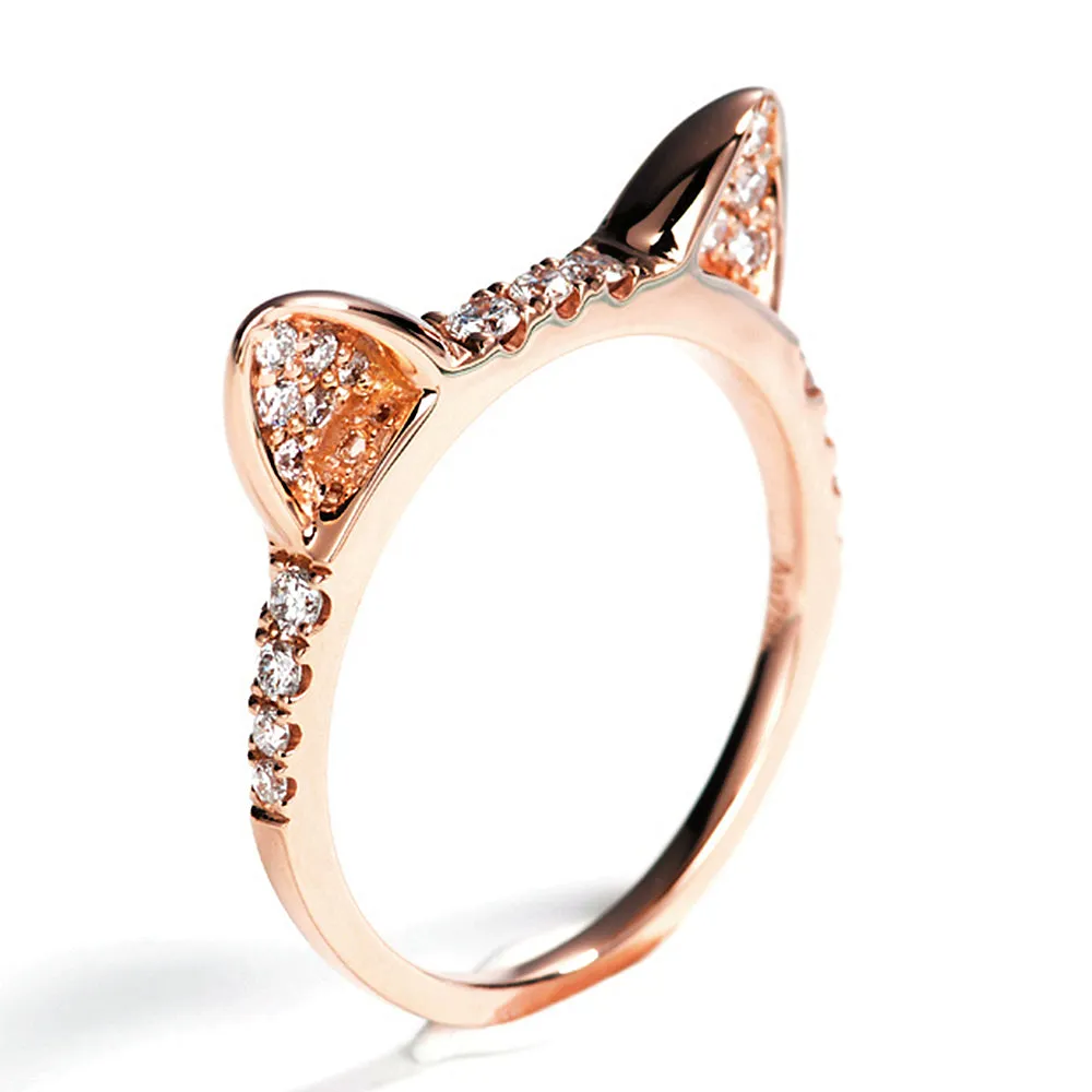 Diamond Cat Ears Lovely Kitty Ring
