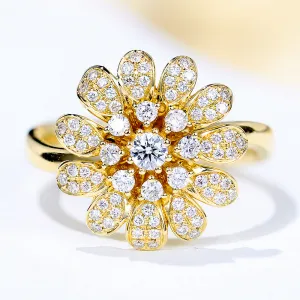Diamond Daisy Flower Petal Ring