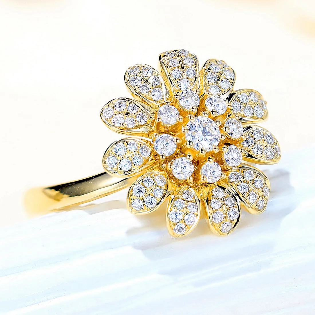 Diamond Daisy Flower Petal Ring