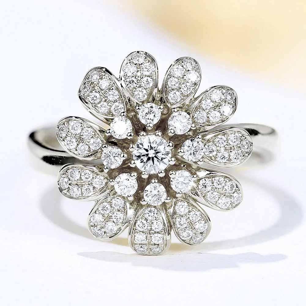 Diamond Daisy Flower Petal Ring