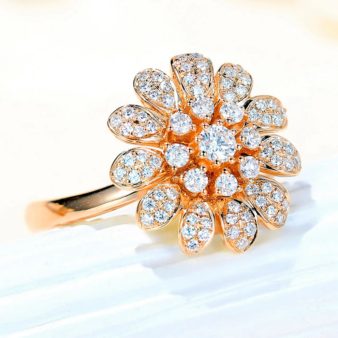 Diamond Daisy Flower Petal Ring