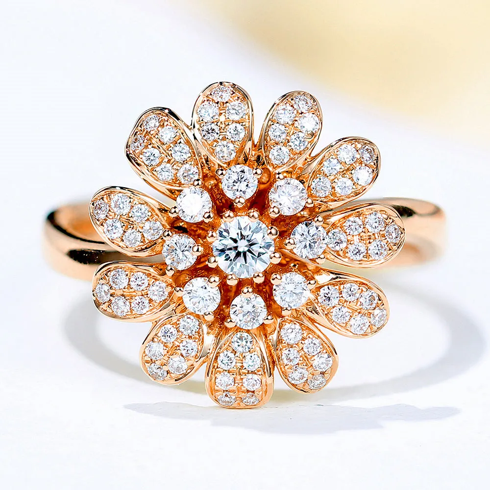 Diamond Daisy Flower Petal Ring