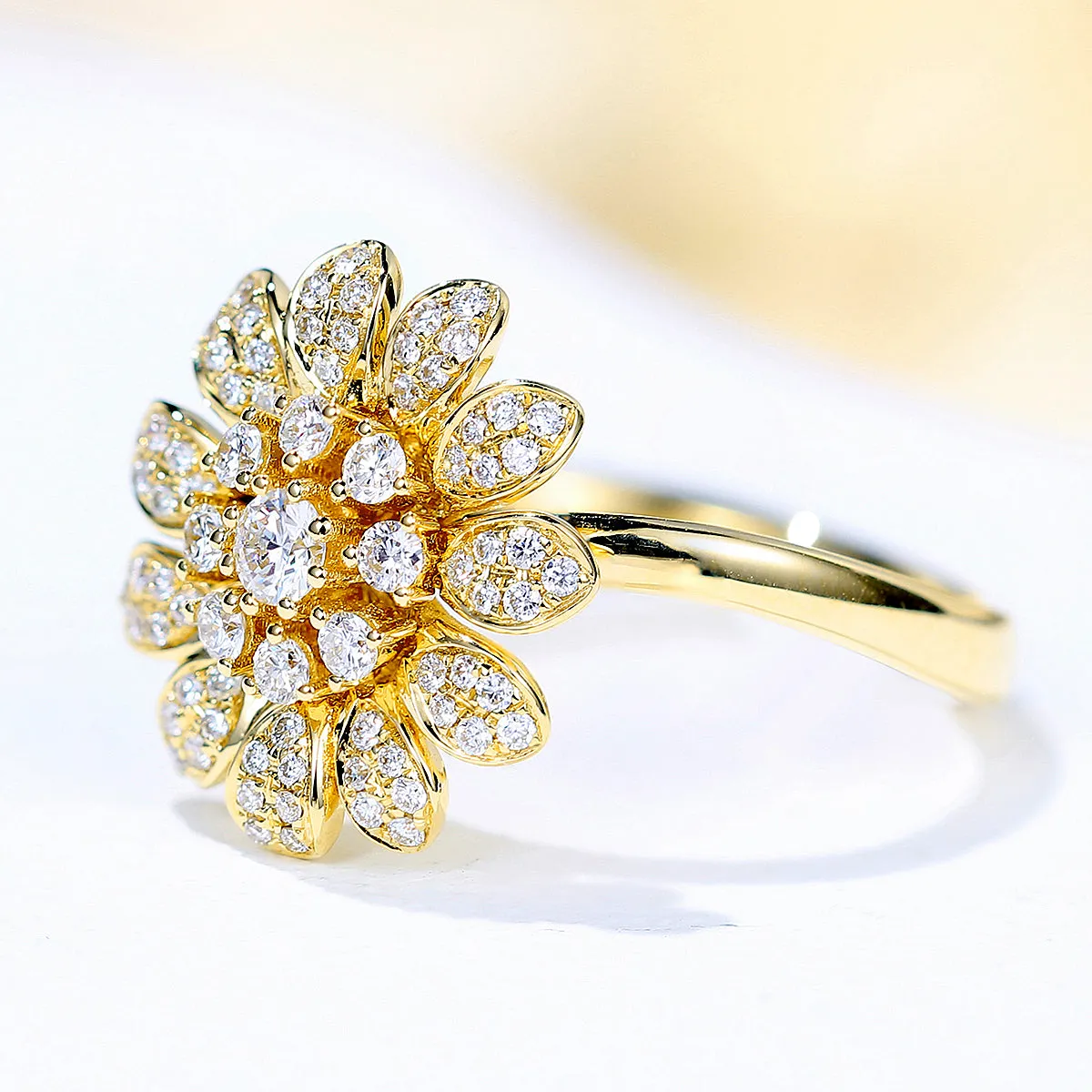 Diamond Daisy Flower Petal Ring