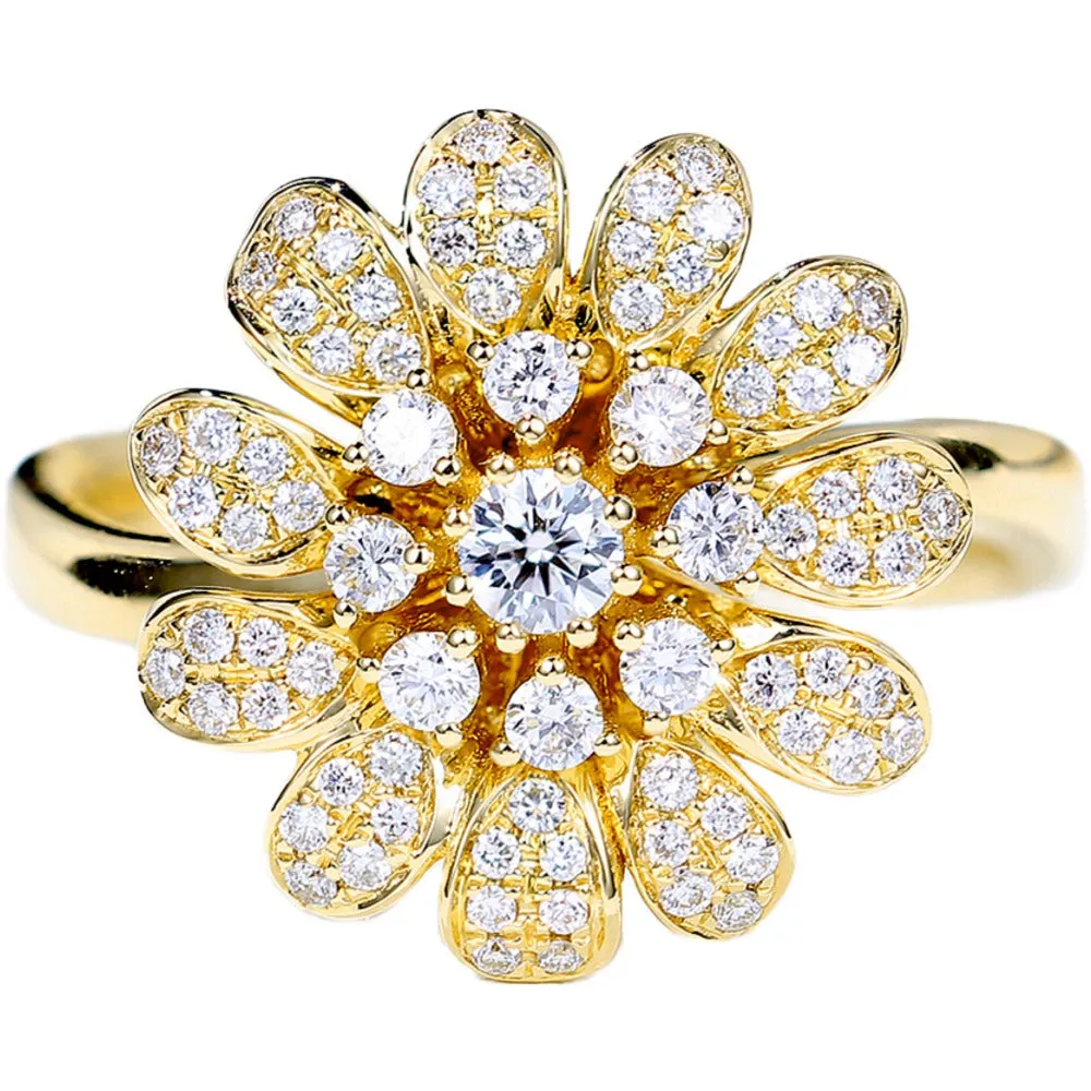 Diamond Daisy Flower Petal Ring