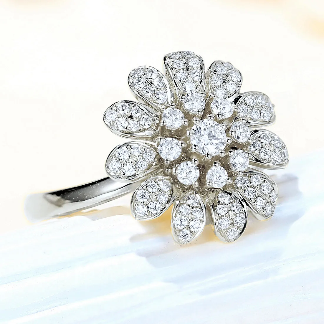 Diamond Daisy Flower Petal Ring