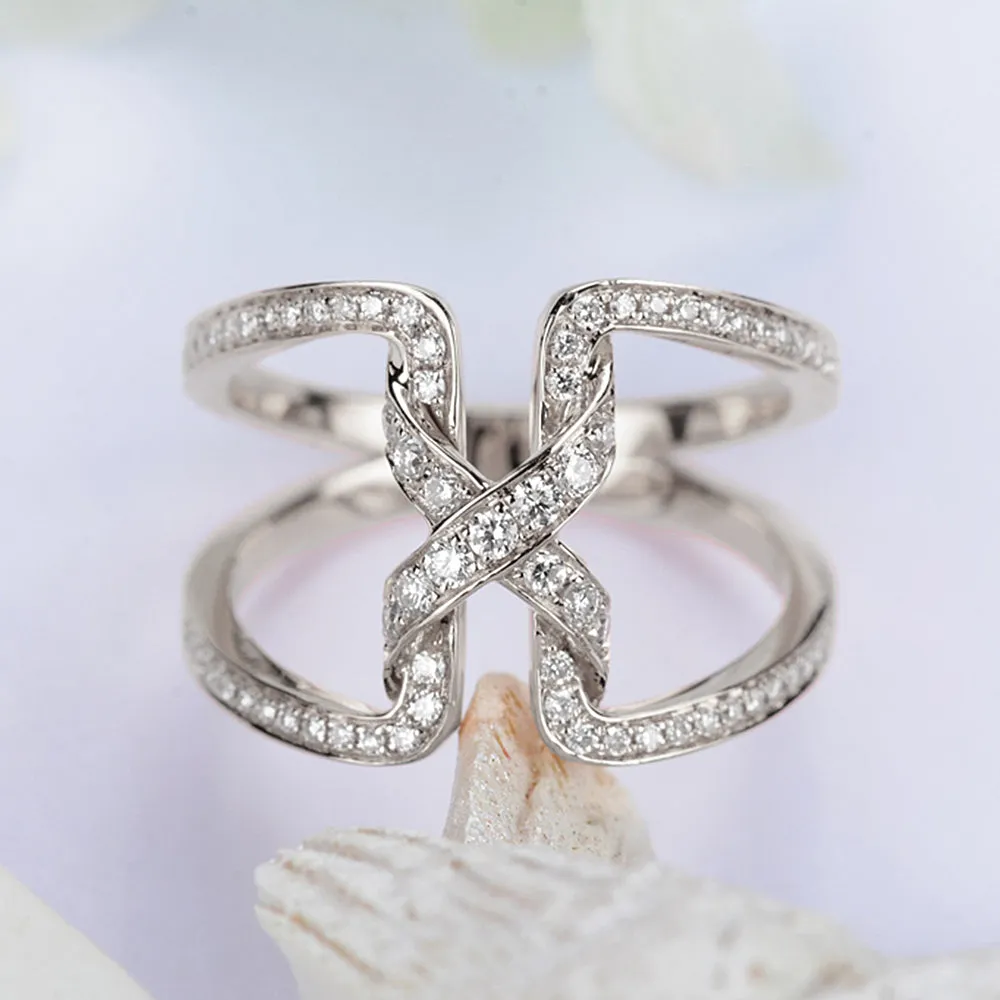 Diamond Doube Band Criss Cross X Ring