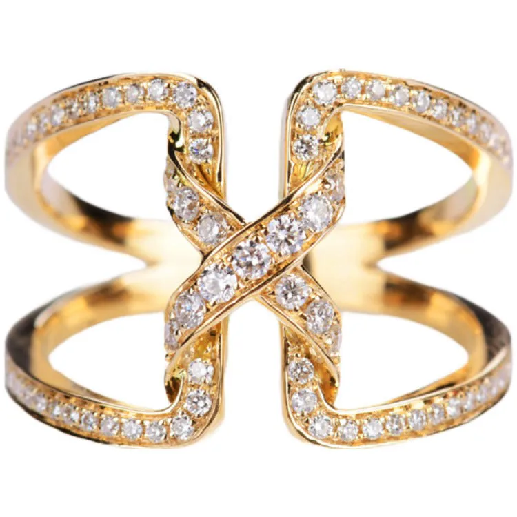 Diamond Doube Band Criss Cross X Ring