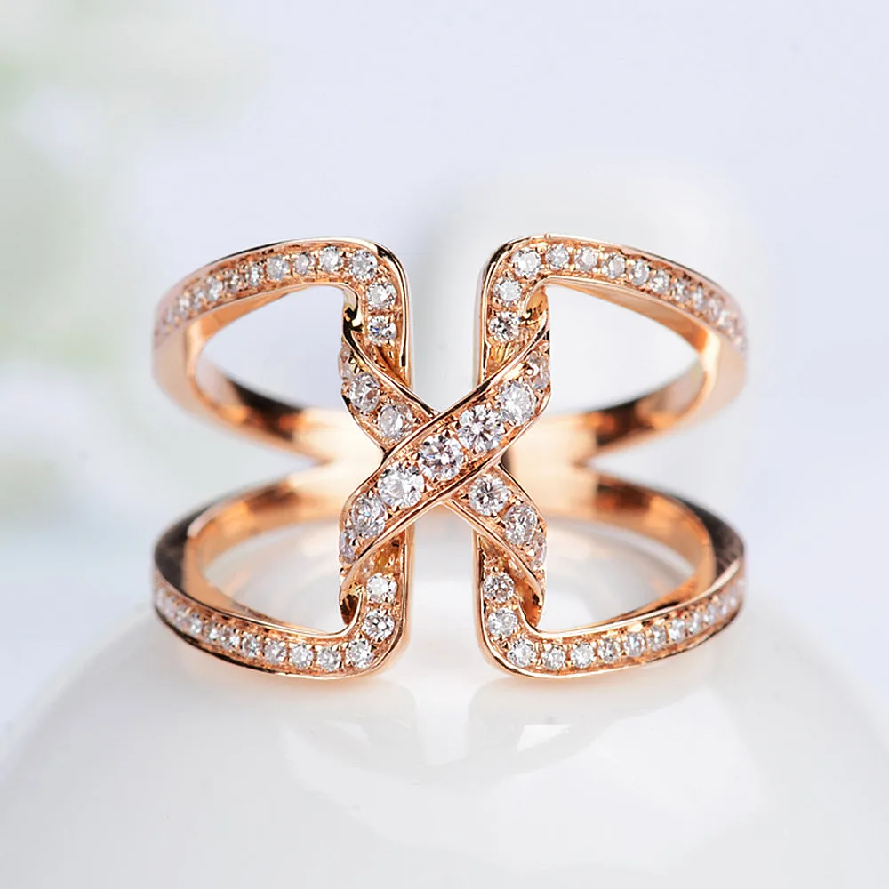 Diamond Doube Band Criss Cross X Ring