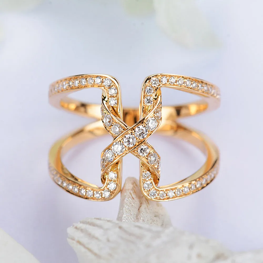 Diamond Doube Band Criss Cross X Ring